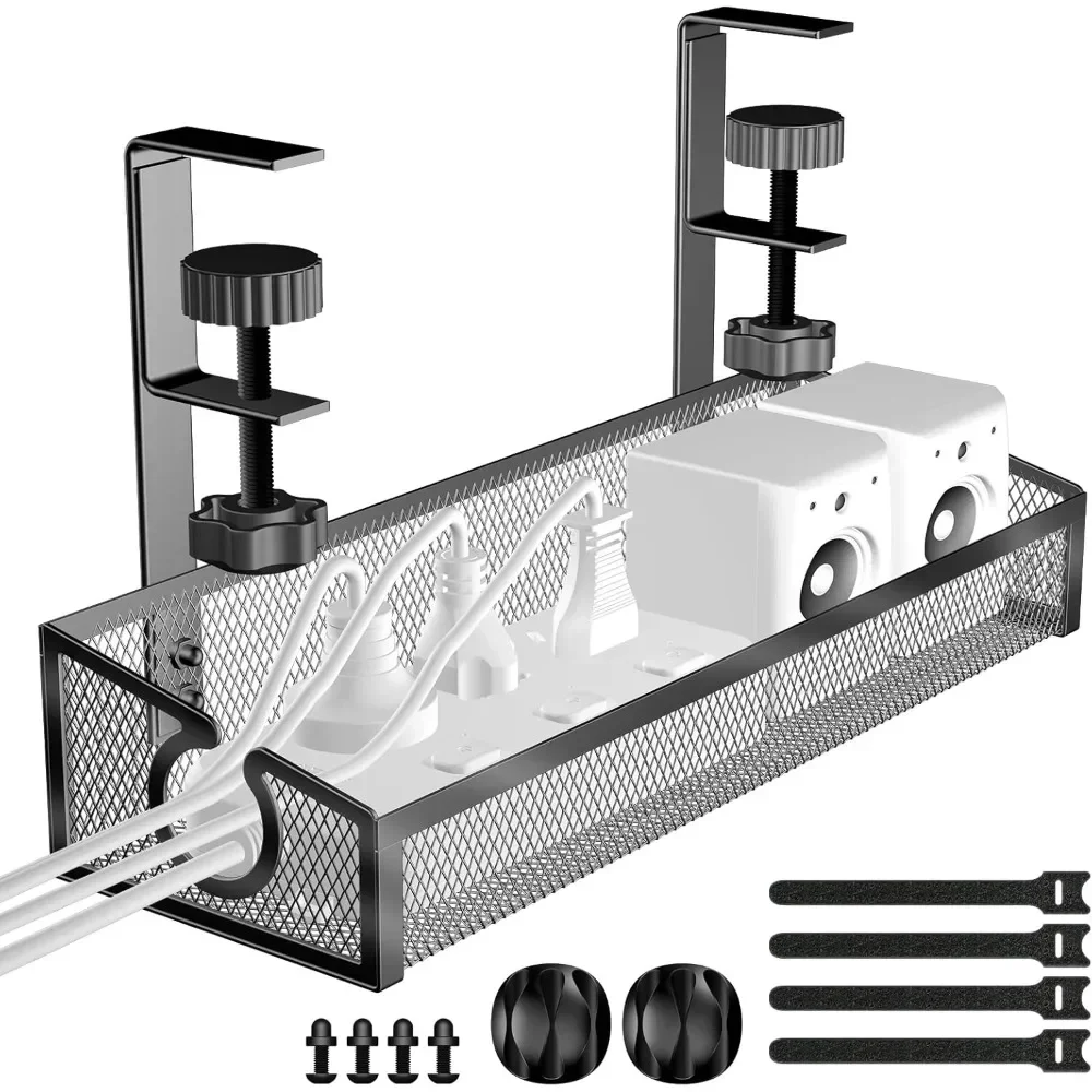 

Under Desk Cable Management Tray Organizer With Clamp for Wire Management, PC Cord Accessories & Workspace Organizers for Office