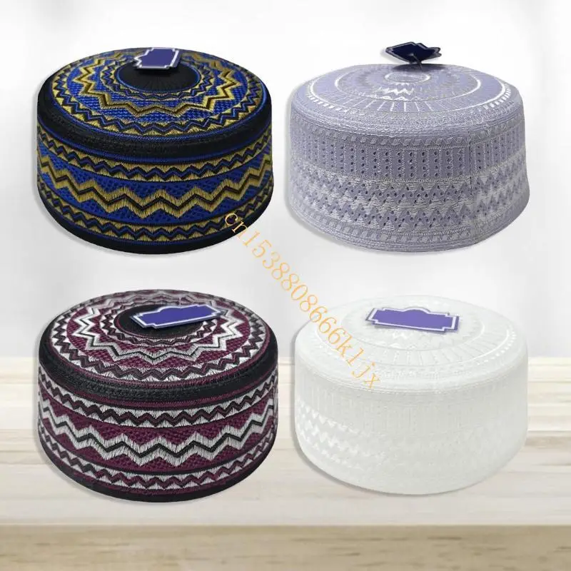 

Embroidery Men’s Prayer Hat Saudi Arabia Islamic Hat Round Skull Caps Headwear 066C