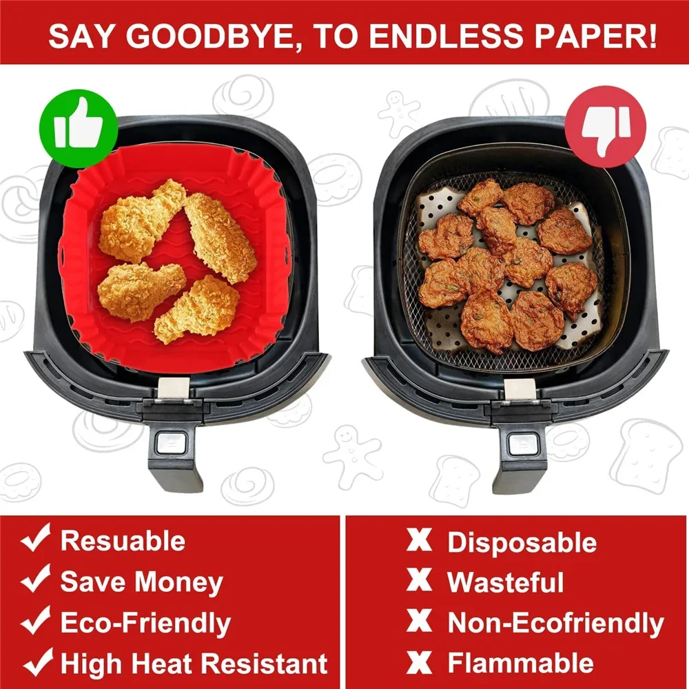 Airfryer Silicone Basket Reusable Oven Silicone Mold Baking Tray for Air Fryer Pizza Fried Chicken Basket Air Fryer Accessories