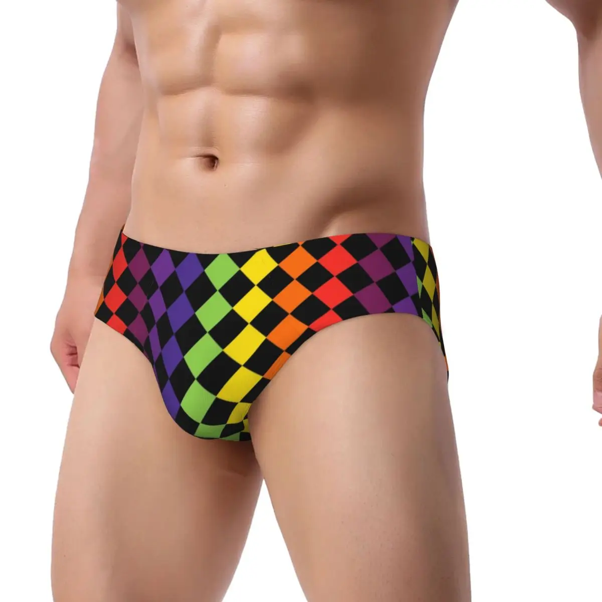 Custom Checkered Pattern Vintage Sunset Colors Men's Briefs Panties Men Breathable Underwear Underpants