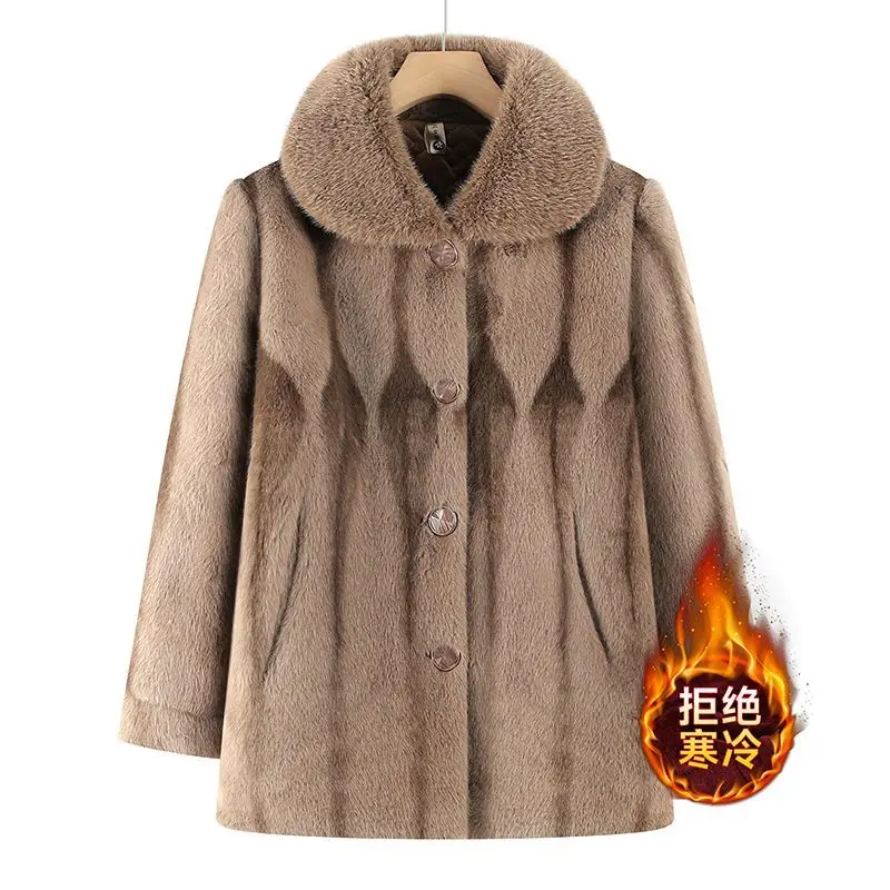 

Plus Velvet Padded Imitation Mink Velvet Coat Women Winter New Mother Fur Jacket Middle-Aged Elderly Outwear Fashion Ladies Tops