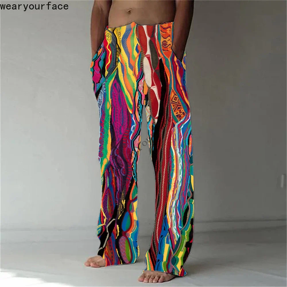 Pantalones de pierna ancha rectos con pintura de colores, pantalones de moda Hipster estampados, ropa de calle, pantalones de chándal, ropa para hombre