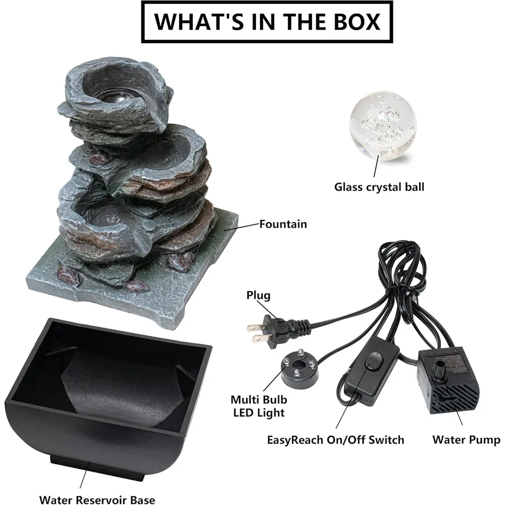 نافورة شلال سطح المكتب مع أضواء LED وأصوات مائية مريحة - ديكور زن للتأمل في المكاتب المنزلية #4