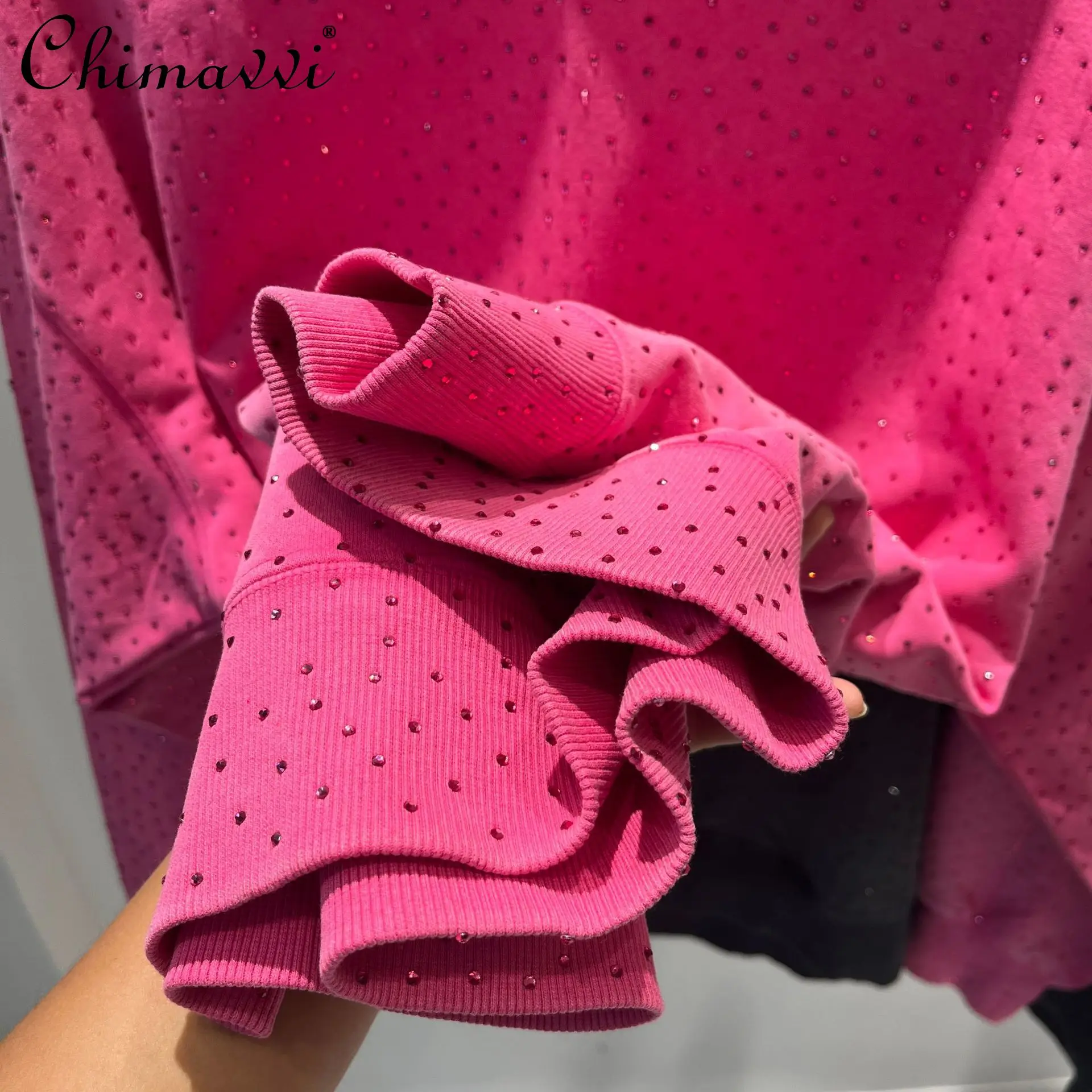 Sudadera de manga larga con diseño de diamante pesado para mujer, jersey de calle versátil, informal, holgado, ajustado, a la moda, otoño 2025