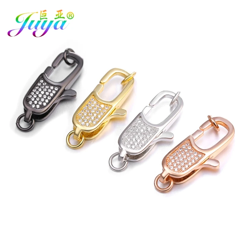 Juya 18K Gold Plated Carabiners Fastener Hooks Lobster Clasp Accessories For DIY Natural Stones Pearls Needlework Jewelry Making