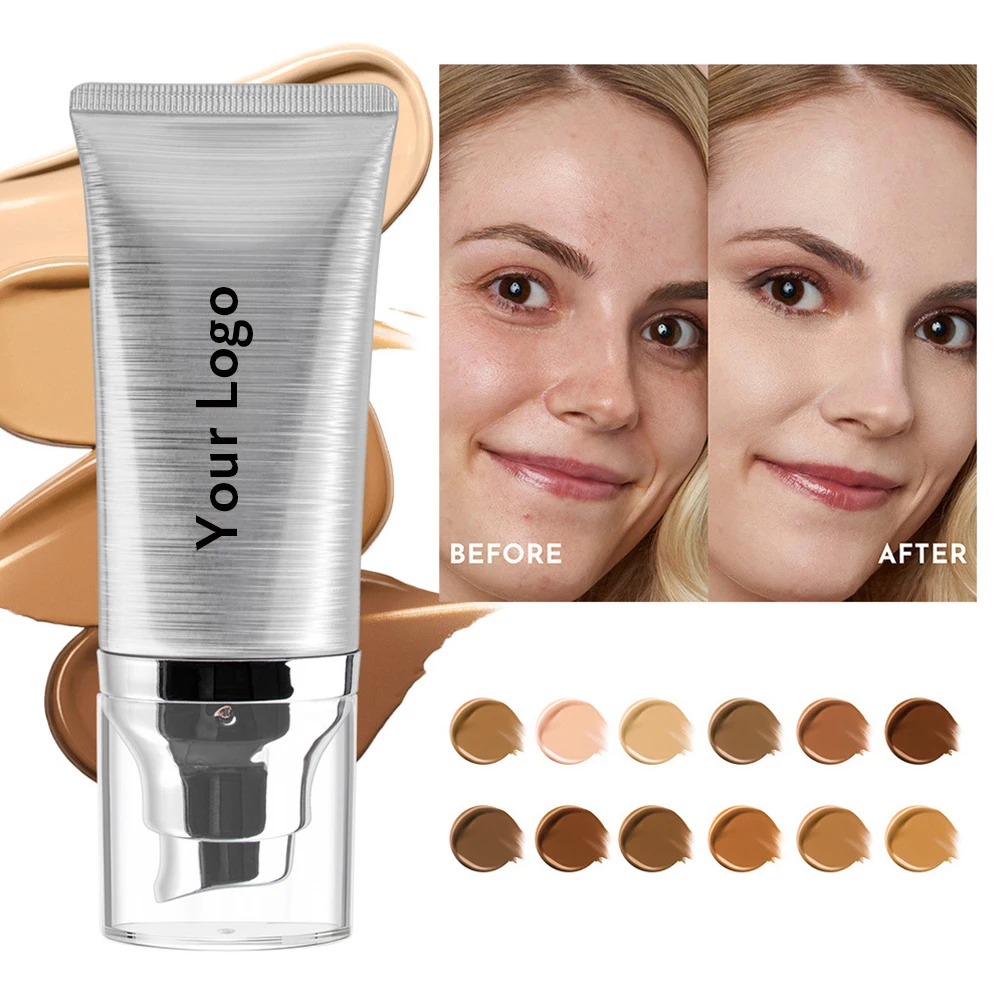 12 Colors Silver Tube Long Lasting Concealer Foundation Vegan Makeup Private Label with Custom Logo for Wholesale Primer Make Up