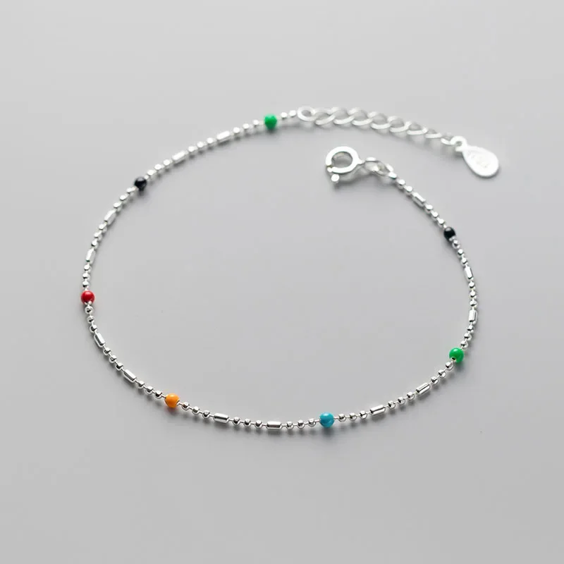 INZATT Real 925 Sterling Silver Colorful Bead Chain Bracelet For Women Party Classic Minimalist Fine Jewelry Geometric Bijoux