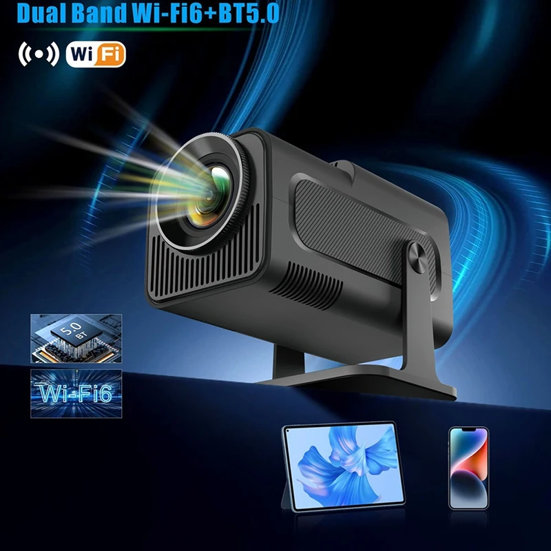 HY320 Mini Newly Native 720P Android 11 4K Projector 300ANSI Wifi6 BT5.0 Cinema Outdoor Portable 180° Projector EU Plug-A09G