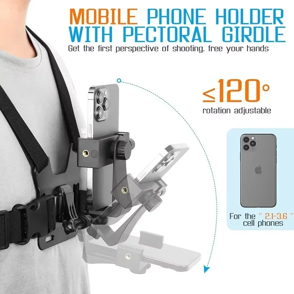 1PCS Chest Strap Bracket Adjustable Phone Clip Holder for Action Camera Cell Phone Camera Compatible Multi Device Accessories image 4