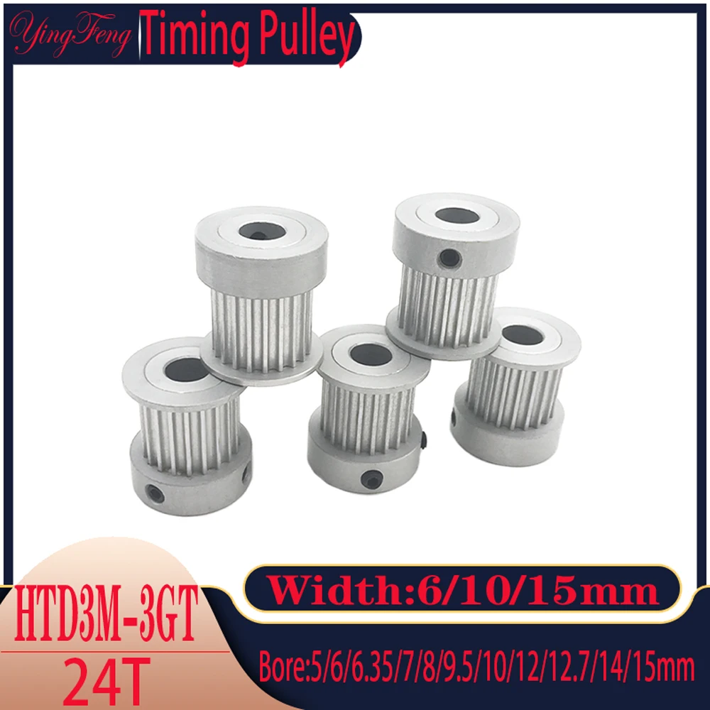 3M Timing Pulley With 24 Teeth Holes 5/6/6.35/7/8/9.5/10/12/12.7/14/15mm for 3D Printer Synchronous Wheel Width 6mm/10mm/15mm