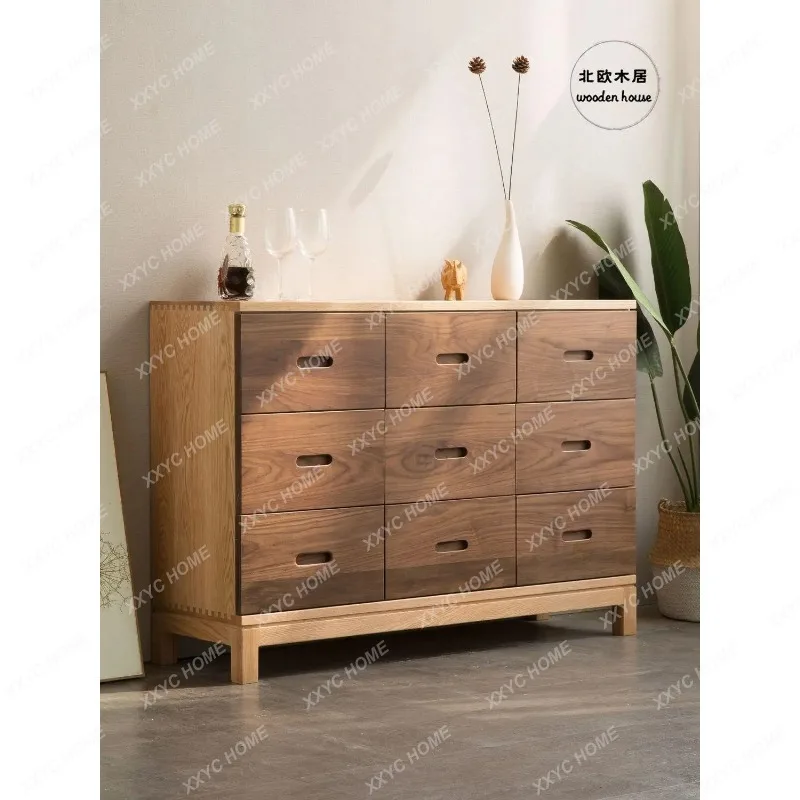 XX Ash wood  solid wood walnut drawer cabinet Japanese  light luxury storage bedroom log