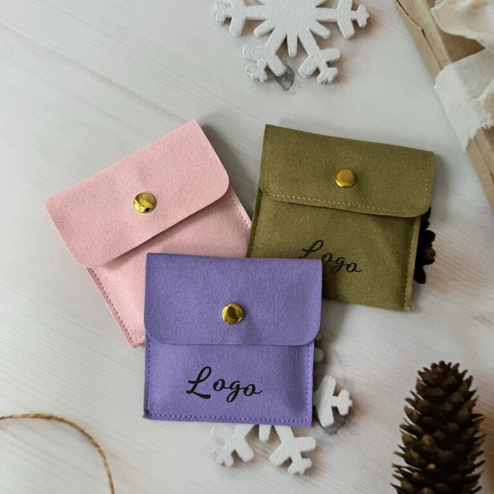 

Personalized Logo 9x9cm Microfiber Velvet Gift Bag With Compartment Snap Jewelry Packaging Storage Pouches Wedding Favors Pocket