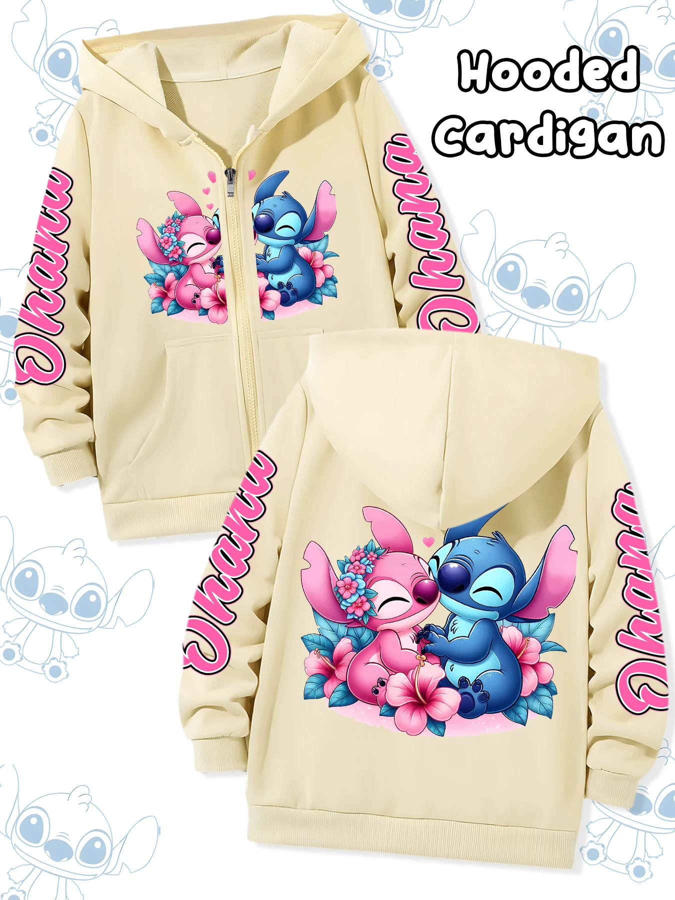 سترة صوفية عصرية بغطاء للرأس للأطفال من ديزني، مطبوعة بأنماط غرزة لطيفة، مناسبة للارتداء اليومي غير الرسمي