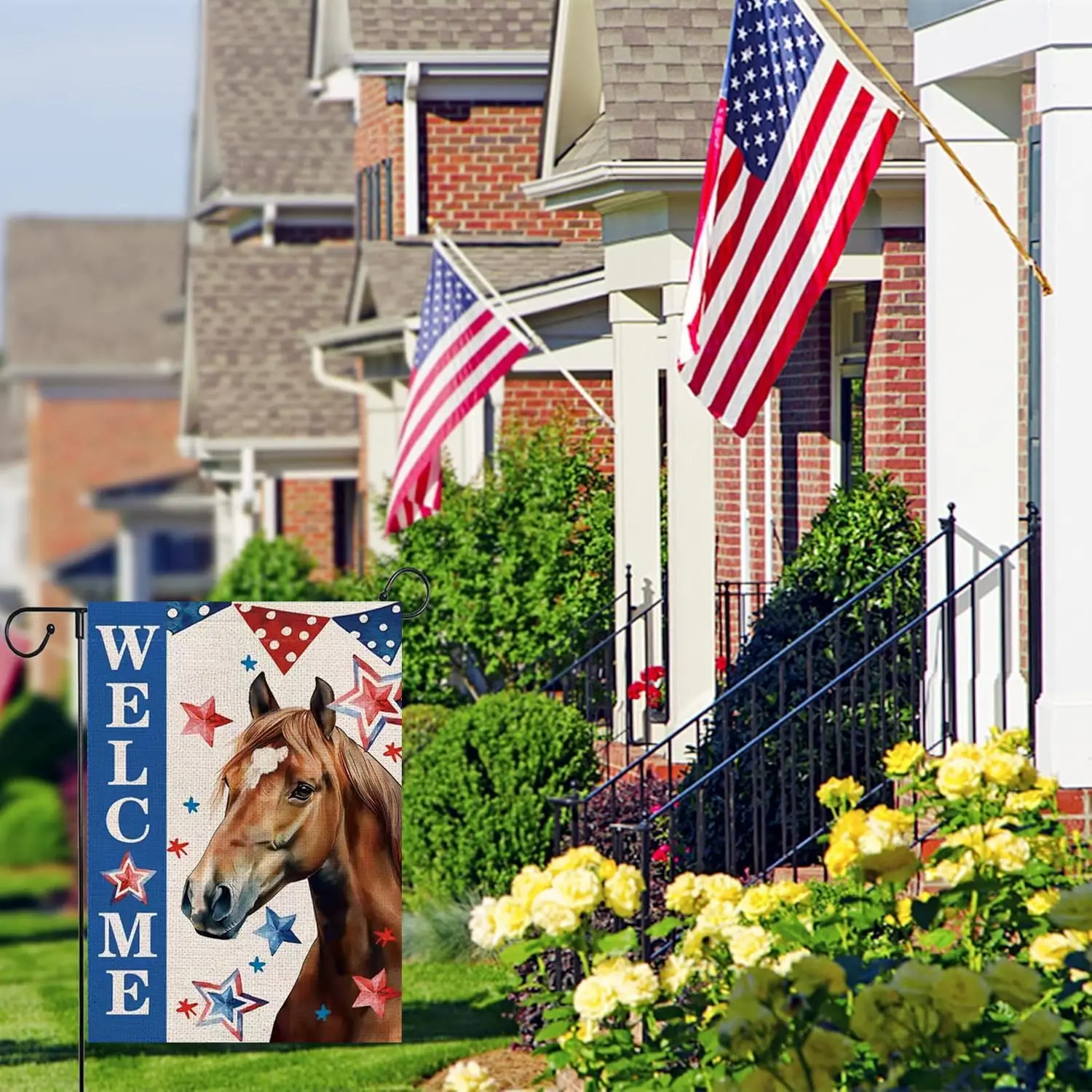 4th of July Garden Flag Horse Double Sided USA Flag Patriotic Memorial Day Independence Day Welcome Animal Yard Outdoor Deco KKW