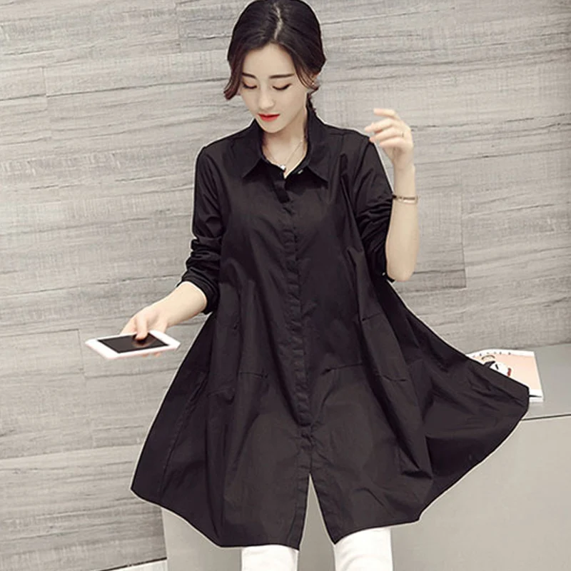 Oversized Shirts and Blouses Korean Fashion Women 2023 Spring Summer Loose Long Sleeve White Shirts Women Casual Midi Blouse