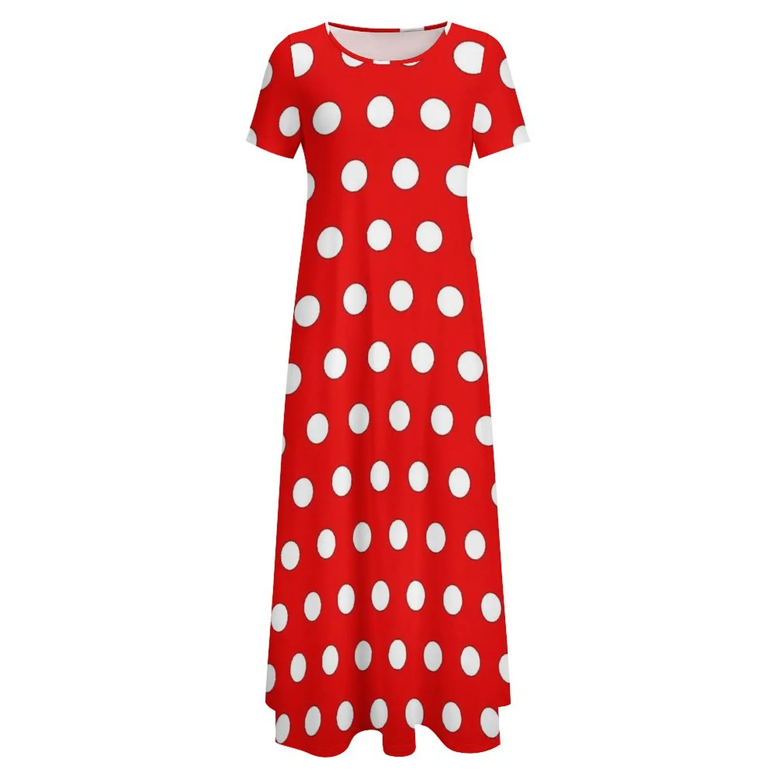 White And Red Polka Dots Dress  Elegant Maxi Dress Women Short Sleeve Korean Fashion Boho Beach Long Dresses Big Size