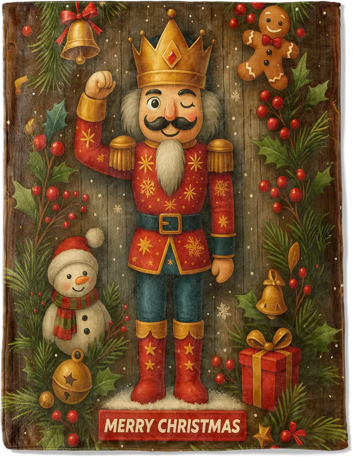 

Рождественское декоративное одеяло «Щелкунчик», украшение с пряничным принтом солдата и снеговика, мягкие фланелевые зимние одеяла для