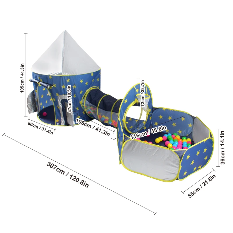 خيمة اللعب الخارجية للأطفال، نفق اللعب - حمام سباحة كروي للأطفال - يورت، لعبة صاروخ الفضاء، لعبة ترفيهية لمرح الأميرة الجنية، مساحة سرية للأطفال، ألعاب الشاطئ والعشب، هدية مثالية للعطلات، كرات المحيط، لا تشمل