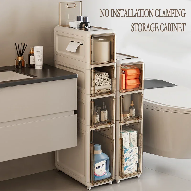 Slot Drop Belt Wheel Cart Storage Cabinet Bathroom Shelf Gap Waterproof Transparent Visible Tissue Box Bedside Table