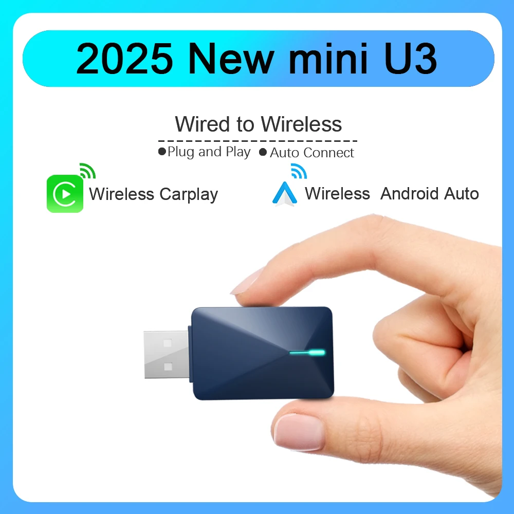 2025 Wireless CarPlay Adapter 2 in 1 Wired to Wireless Android Auto Plug and Play USB Online Upgrade Bluetooth WiFi Auto Connect