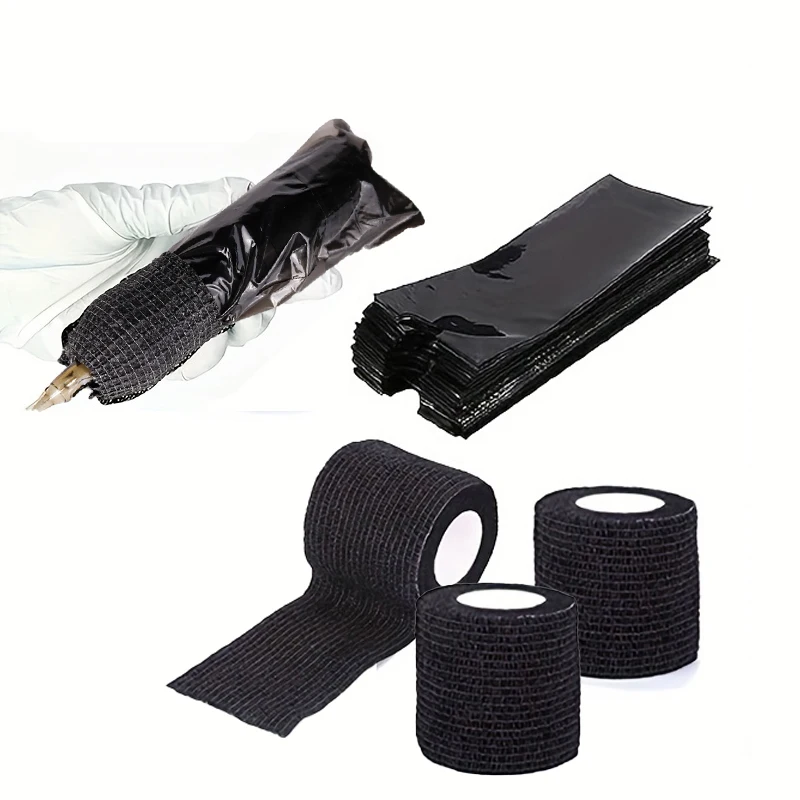 200pcs Tattoo Pencil Sleeve 3Pcs Bandage Kit The Opening Has A Self-adhesive Strip for Easy Sealing Waterproof Tattoo Supplies
