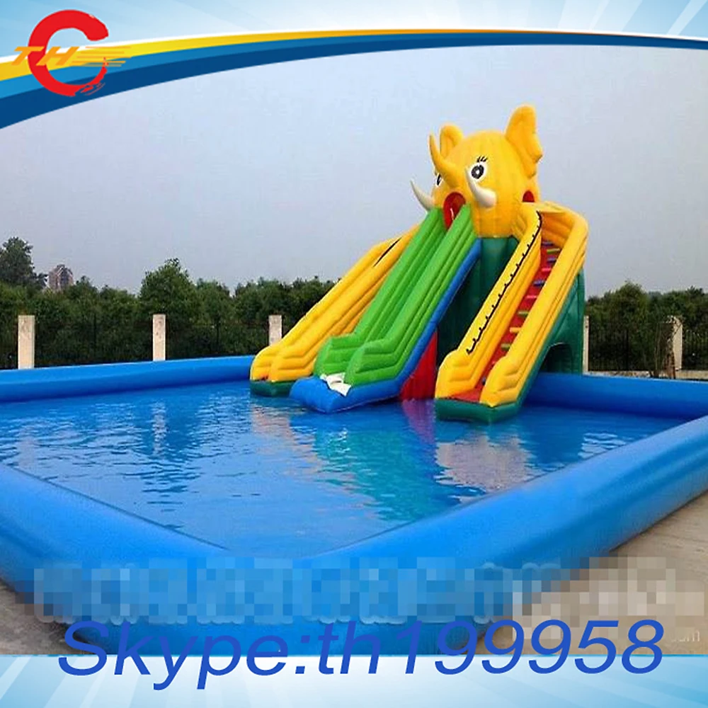 free air ship to door,commercial giant  Inflatable water Slide with large inflatable  swimming Pool, Inflatable Pool Slide