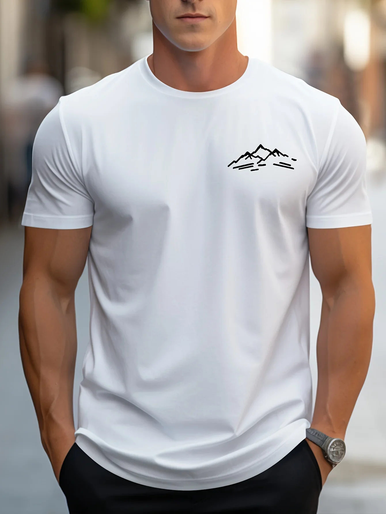 

Men's round-neck short-sleeved casual mountain print top summer 100% cotton fashionable T-shirt