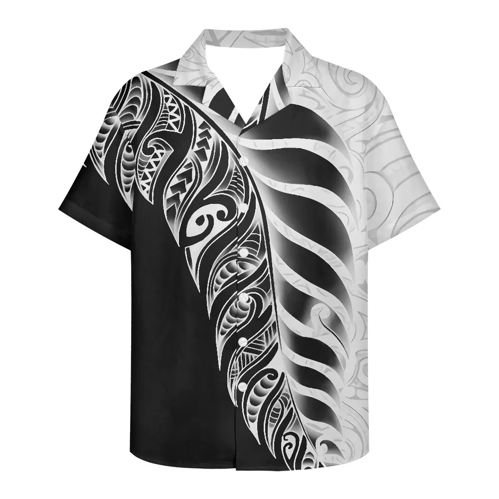 Men\'s Business Polynesian Shirt Casual Short Sleeve 2022 New Lapel Tribal Tattoo Button Slim Fit Fashion Top