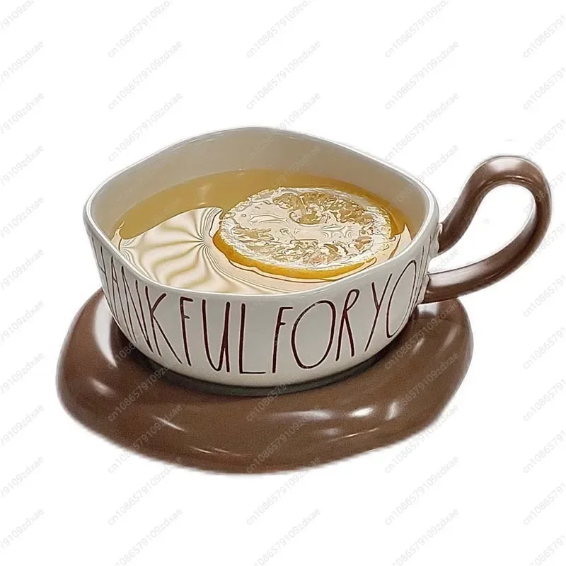 Light luxury simple ceramic coffee cup creative design sense letter coffee cup saucer comfortable grip couple tea cup