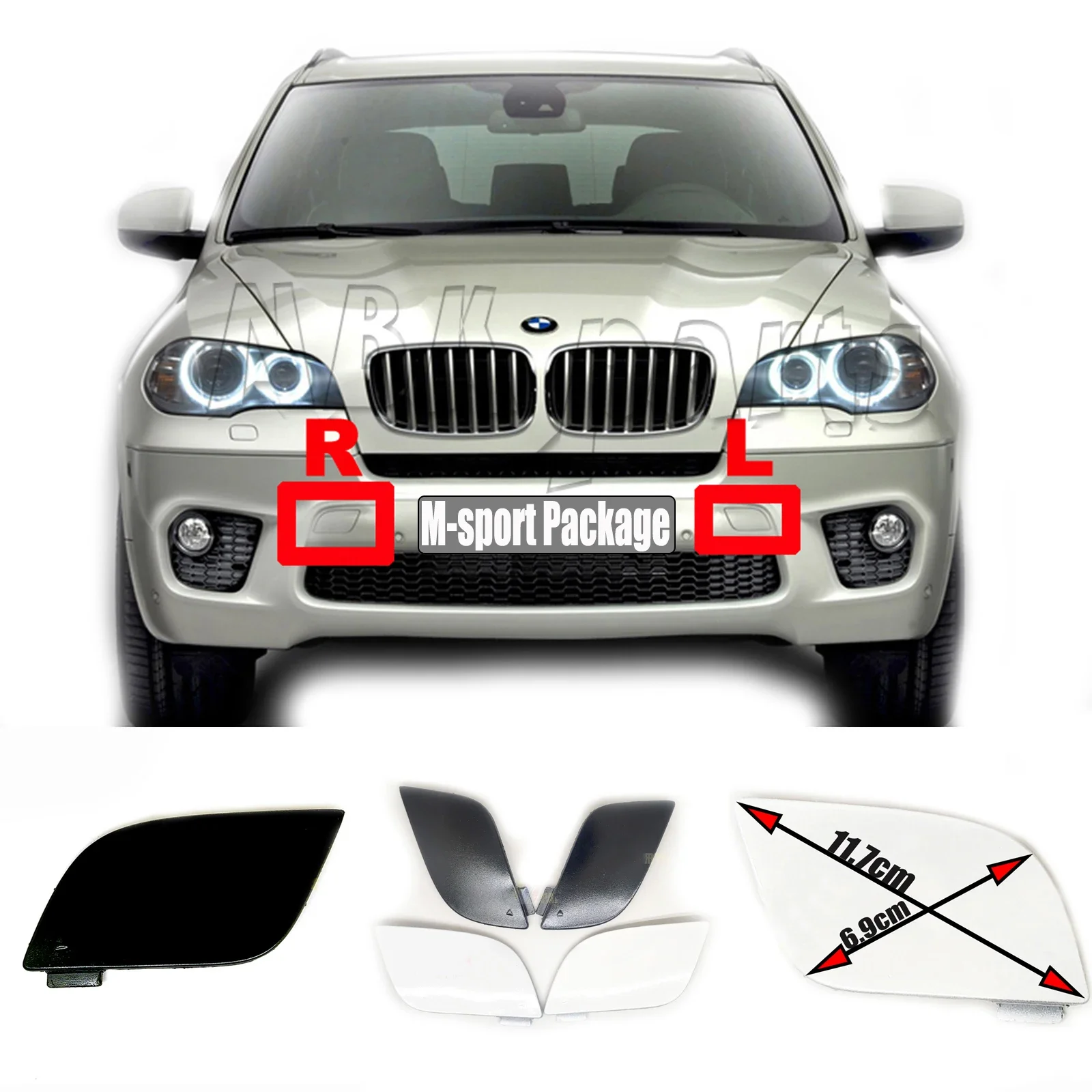 Front Tow Cover Fit 10-13 BMW X5 E70 LCI Msport for 30dX 35iX 40dX 40iX 50iX M50dX Hook Eye Cap