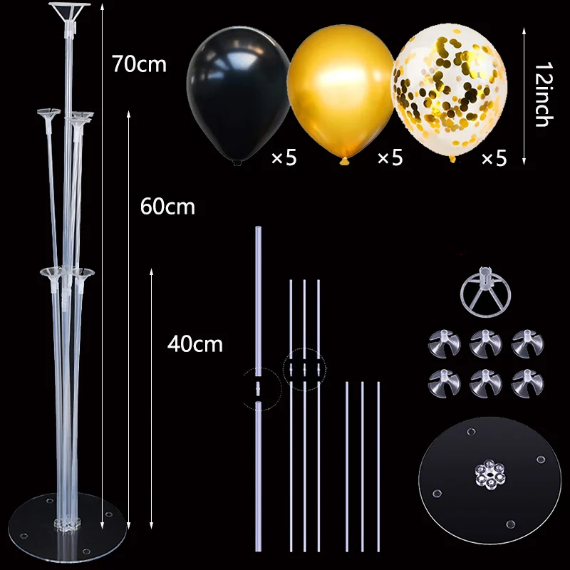 2Set Table Centerpieces 15pcs Black And Gold Latxe Balloon 2pcs Balloon Stand Column Gold Confetti Balloon Birthday Party Decor