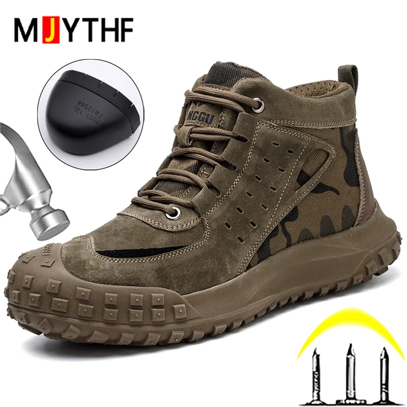 Camouflage Indestructible Shoes Puncture-Proof Safety Shoes Men Anti Scald Welding Boots Steel Toe Shoes Non-slip Work Boots