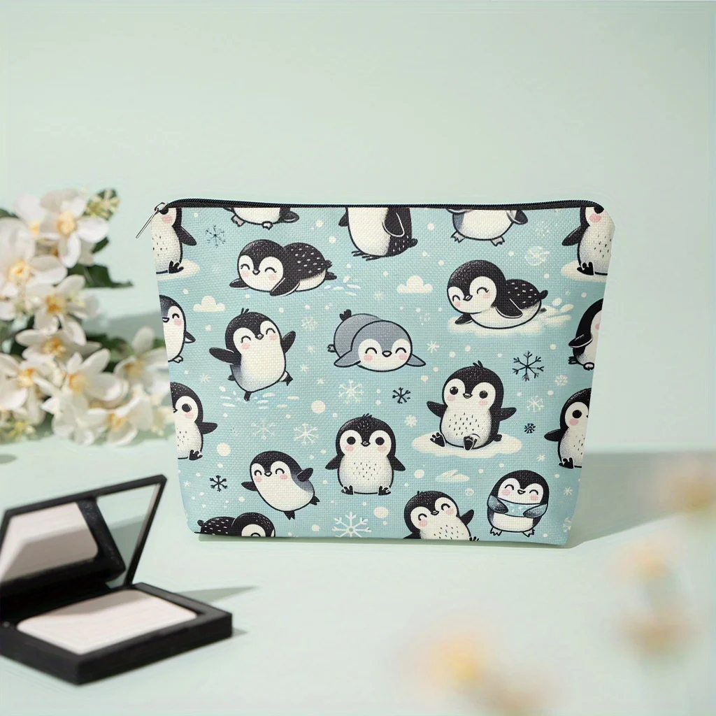 A little penguin pattern cosmetic bag-cute multifunctional zipper handbag, jewelry storage bag.