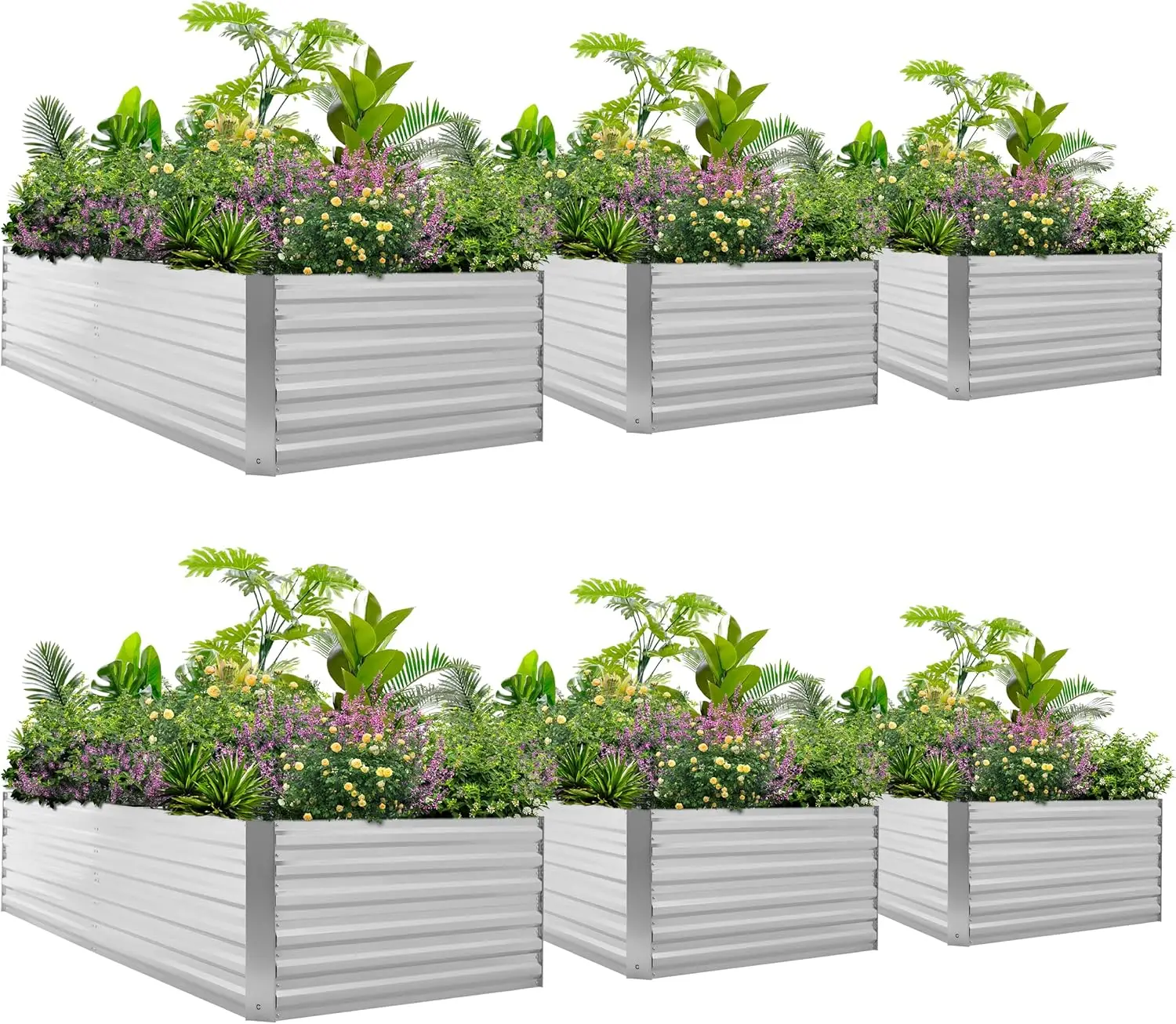 

PrimeZone Raised Garden Beds Outdoor - 6 Packs 8x4x2 Ft Galvanized Metal Planter Boxes, Large Heavy Deep Root Gardening Planter