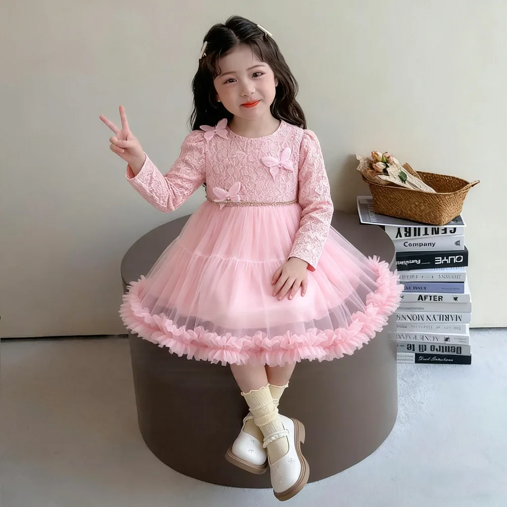 

Girls' Dress Spring and Autumn 2025 New Style Children's Fashionable Baby Princess Mesh Skirt Autumn Dress