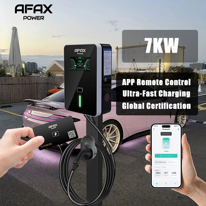 

AFAX EV Charger Type2 Socket EVSE Wallbox 32A 22KW 3Phase 16A 11KW Electric Vehicle APP Control Charging Station 7.6KW 5m Cable