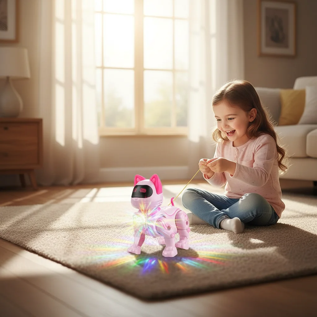 Electric Walking Robot Cat Toy with Leash Music Light Up Pet Robot for Kids Interactive Singing Walking Kitten Toy Girl Gift