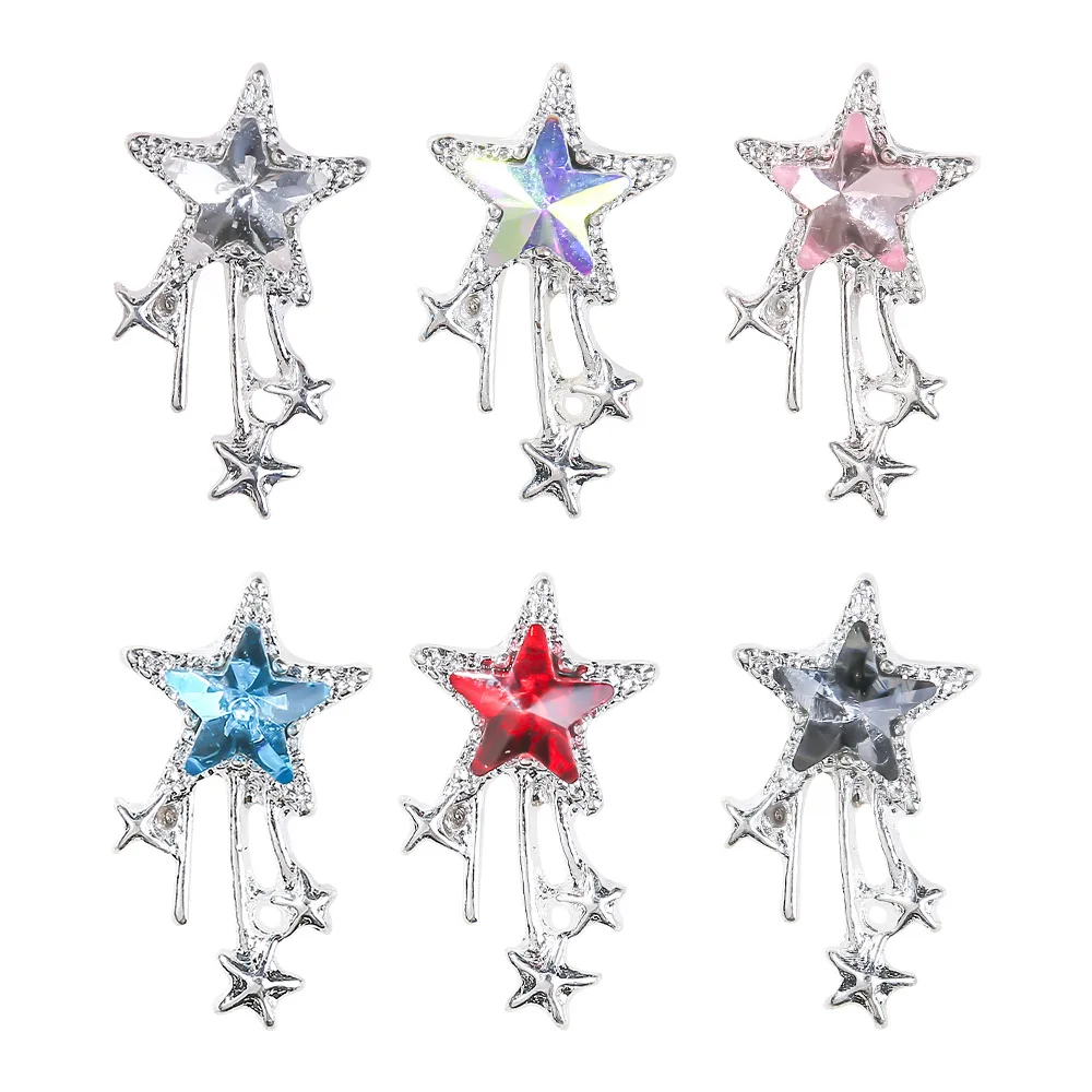 10PCS 3D Luxury Alloy Meteor Nail Art Charms Shooting Star Rhinestone Accessories For Nails Decoration Supplies Manicure Parts