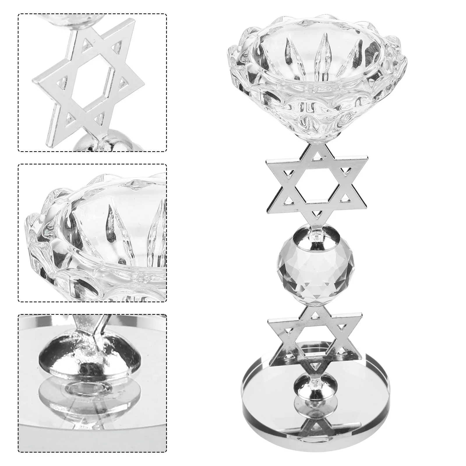

Six Pointed Star Crystal Pillar Holder Hanukkah Desktop Candlestick Decor Vintage Religious Festival Stand