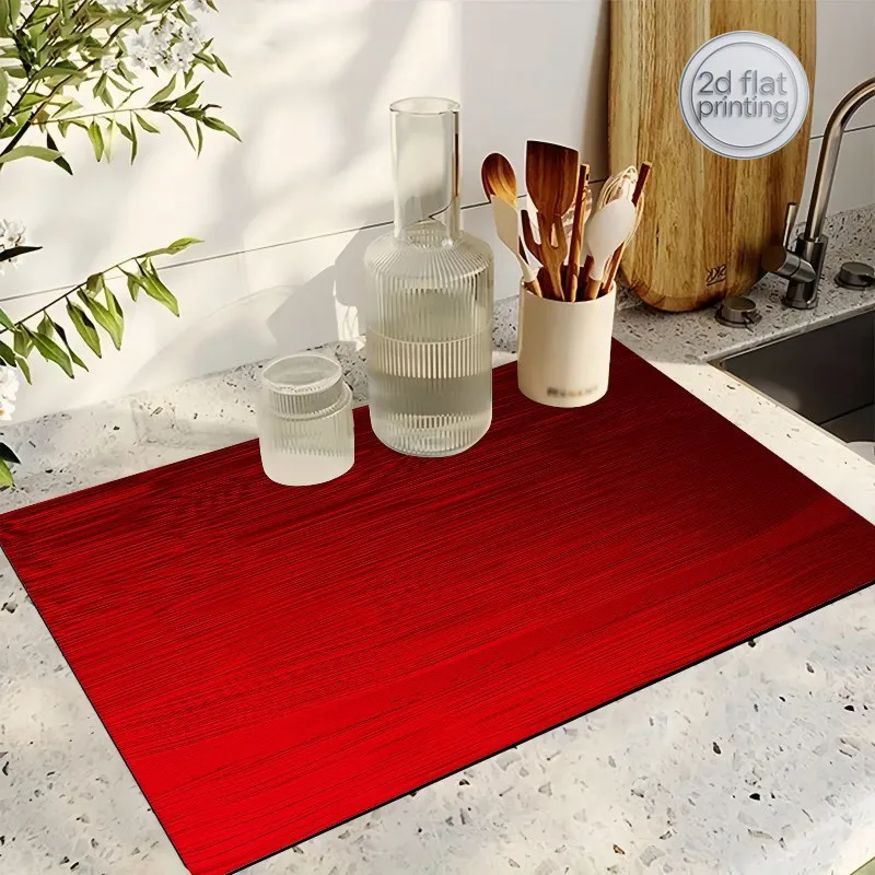 +1pc Dish Drying Mat, Red Floral Pattern Draining Mat, Dryer Mat, Plate Drying Mat, Coffee Machine Absorbent Mat, Kitchen Counte