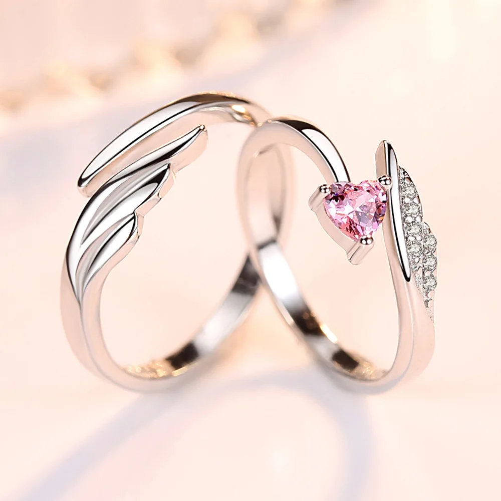 Woman\'s 925 Sterling Silver Fashion Jewelry New Crystal Zircon Wings Couple Rings For Man XY0347