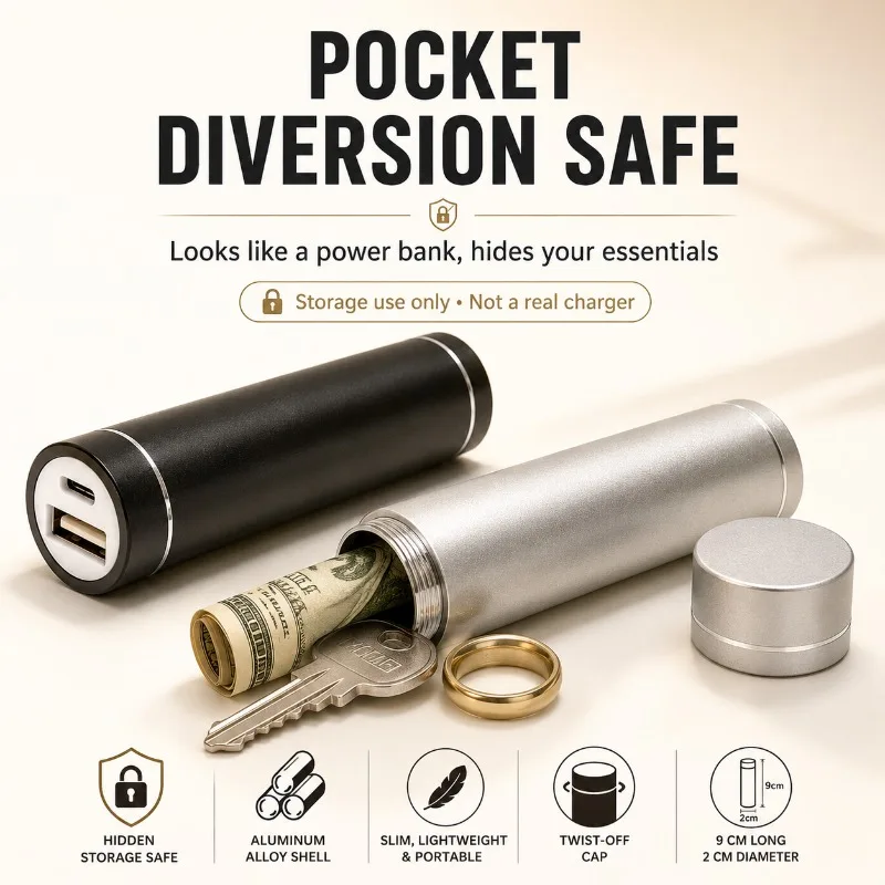 Mini Fake Power Bank Hidden Storage Safe Pocket Diversion Stash Compartment for Cash Keys Jewelry Compact Storage Only Case