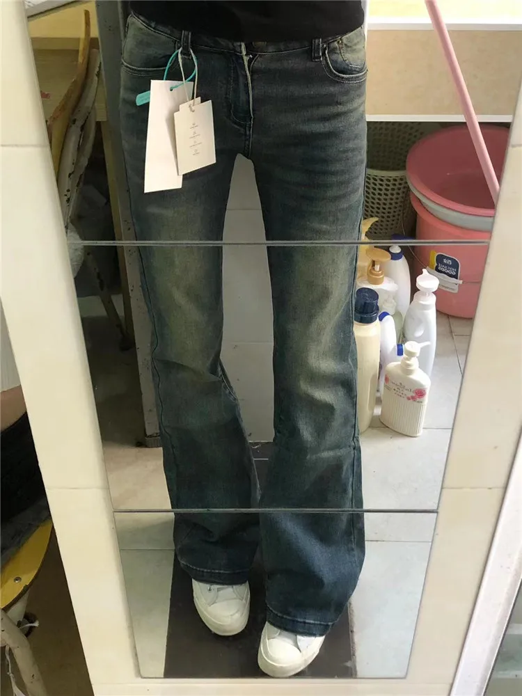 

American Retro Low Waist Bell Bottom Jeans Women's Slimming Long Length Hot Girl Tall Size Extended Vintage Floor Length Pants