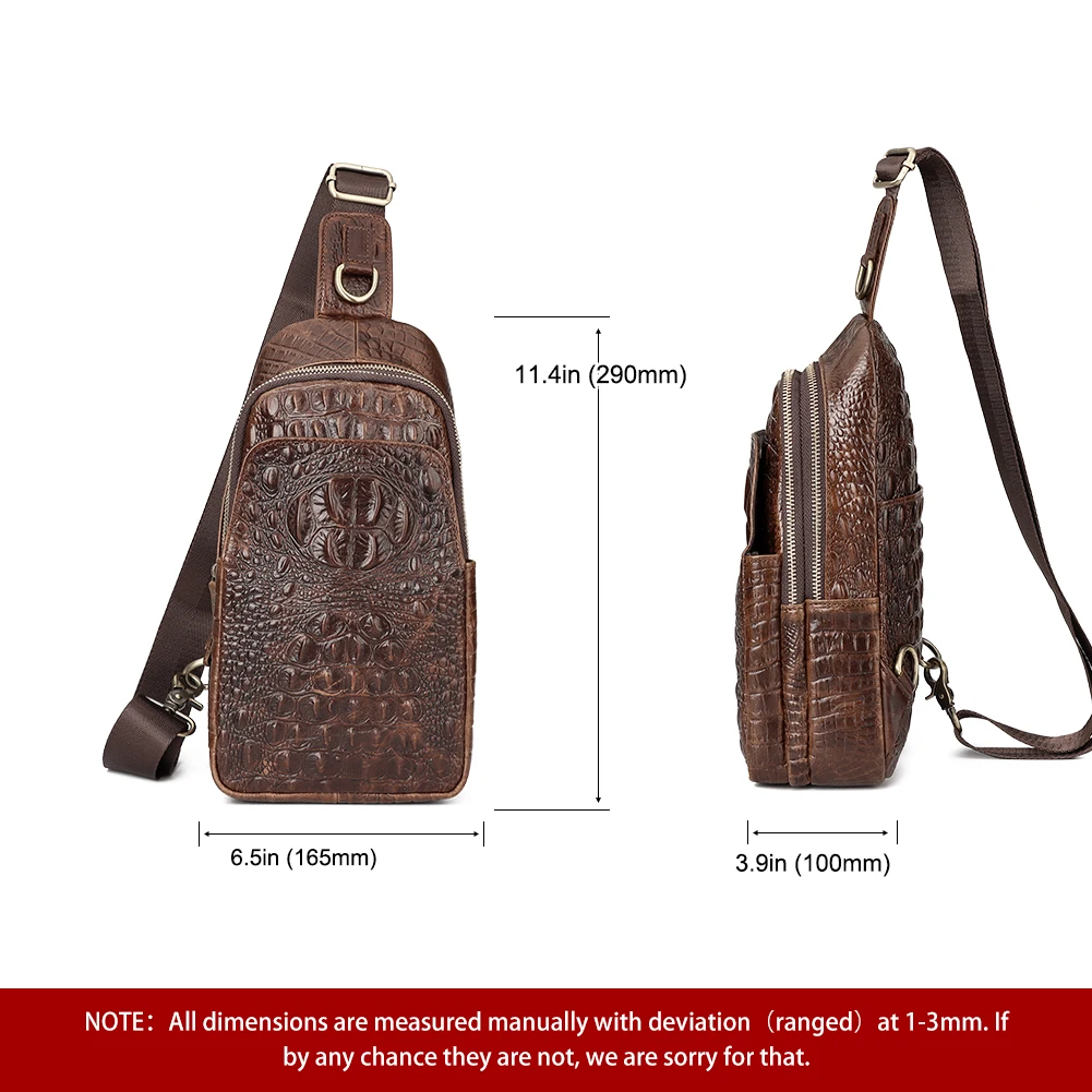 HUMERPAUL Crocodile Pattern Chest Bag Men First Layer Leather Classic  Crossbody Bag Retro Mobile Phone Bag for Outdoor