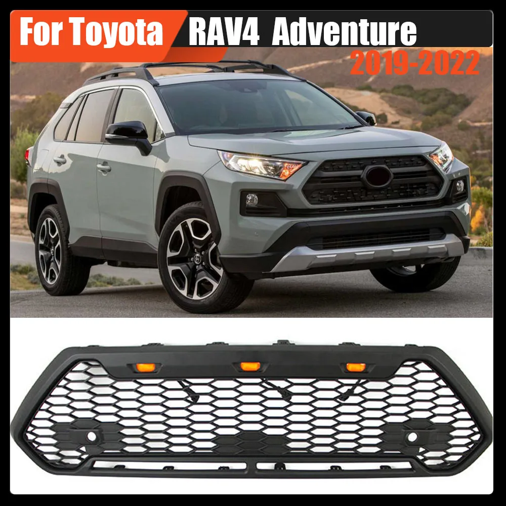 

For Toyota RAV4 Adventure 2019-2022 Matte Black Front Grill Bumper Grille With Letter/LED Lights Exterior Styling Accessories