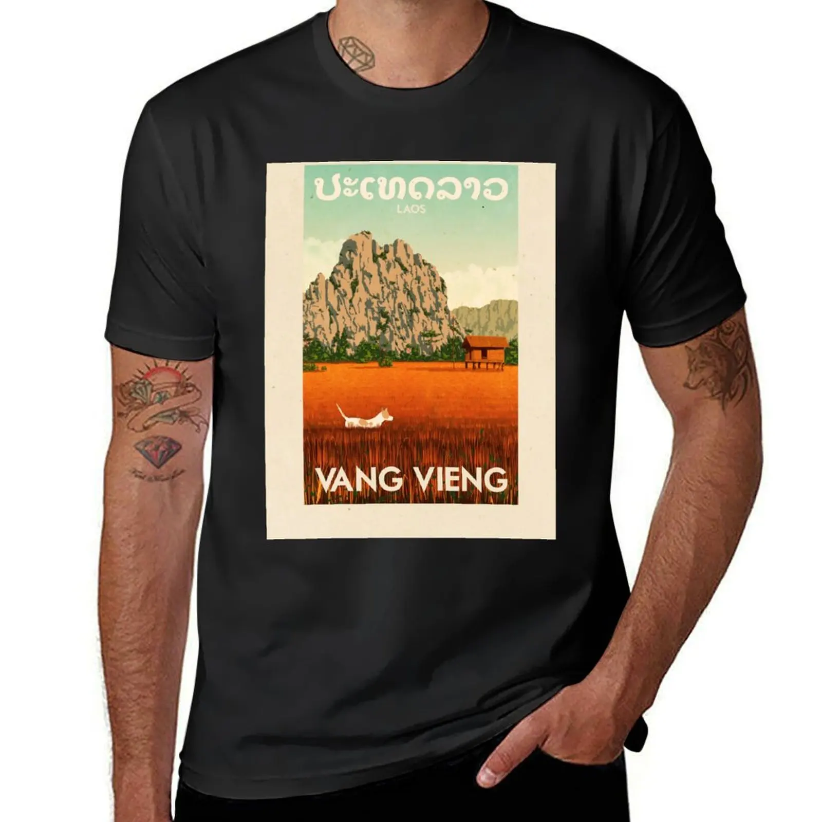 

Travel Posters - Vang Vieng Laos T-Shirt tees Aesthetic clothing funnys tshirts for men