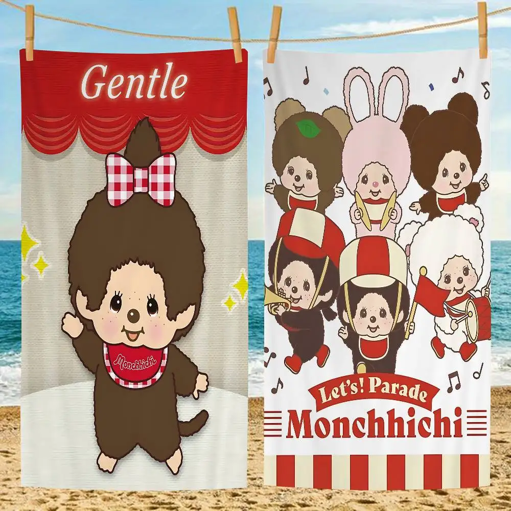 Cute M-monchhichis-s Microfiber Printed Beach Towel Mountain Climbing Yoga Beach Swimming Running Absorbent Soft Towel