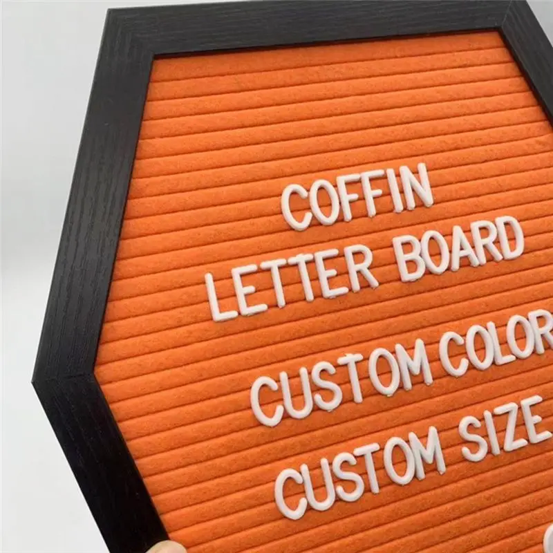 ABKS-Coffin Letter Board With Ghost And Seasons Emojis On Wooden Frame, Halloween Decoration Gothic Decor Spooky Gift