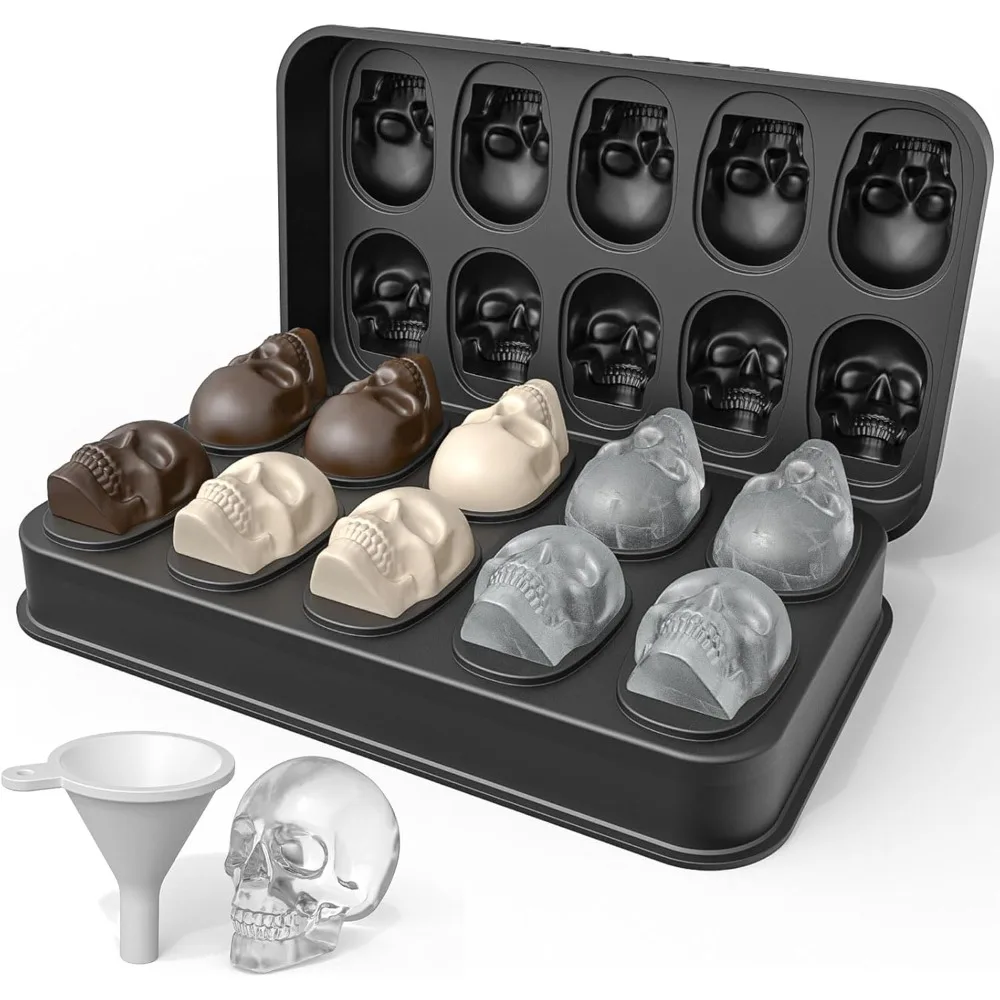 

Skull Ice Cube Mold Tray, 1 Pack Skeleton Head Maker Mold, Flexible & Easy Release 3D Skull Molds for Baking Whiskey Co