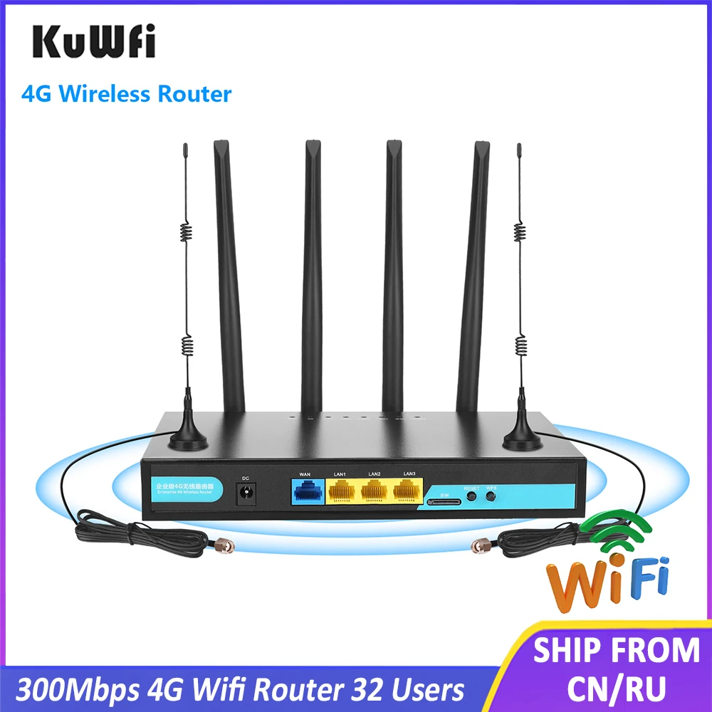 KuWFi Router 300Mbps Industrial Router CAT4 4G CPE Router Extender Strong Wifi Signal Support 32Wifi Users With Sim Card Slot